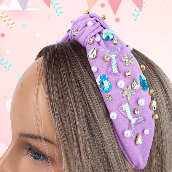 Mermaid Headband Cotton Teens Rhinestones Pearls Starfish Decor Gift - Picture 7 of 8